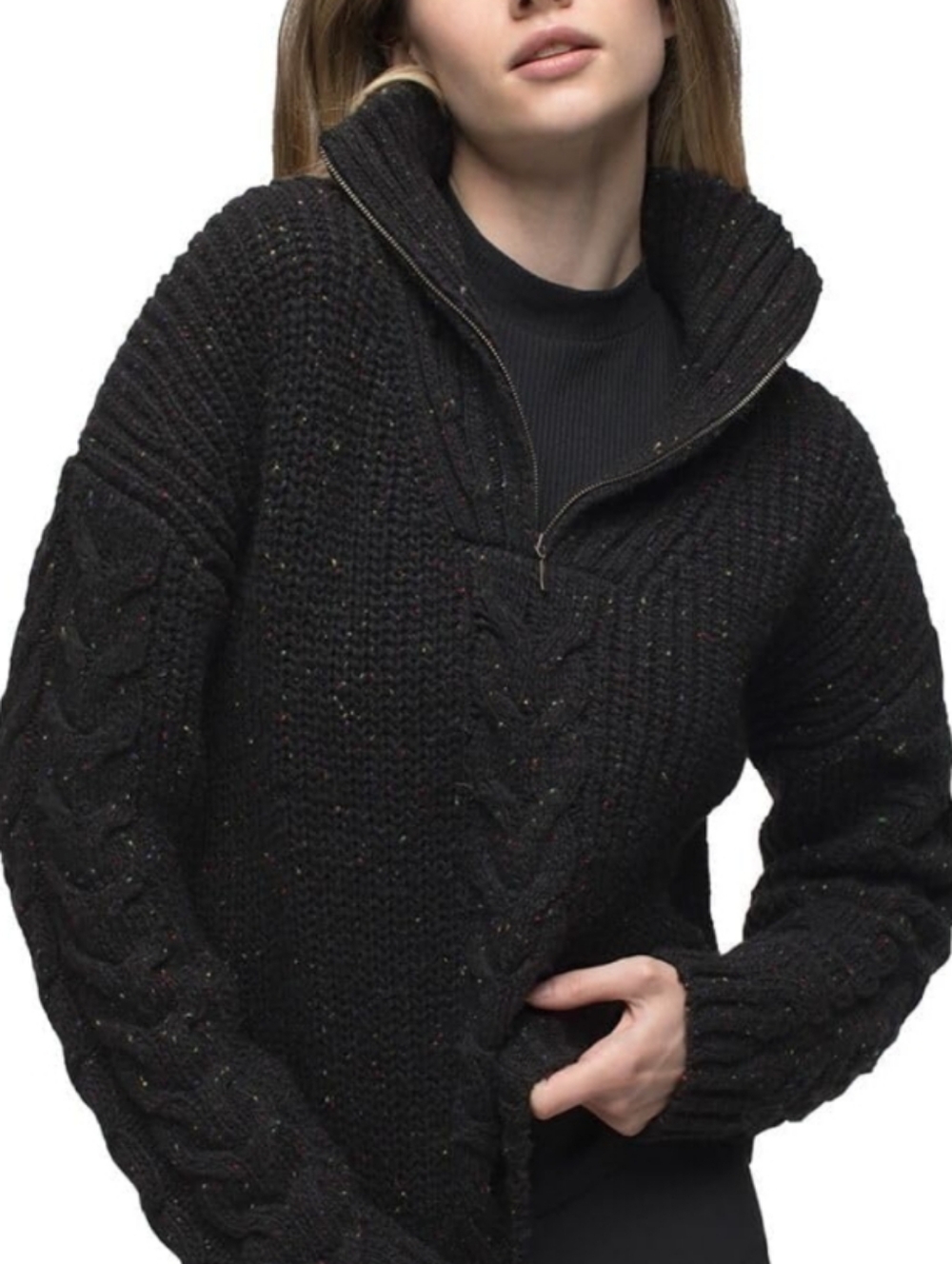 Prana Laurel Creek Sweater Cable Knit  Zip Wool Blend